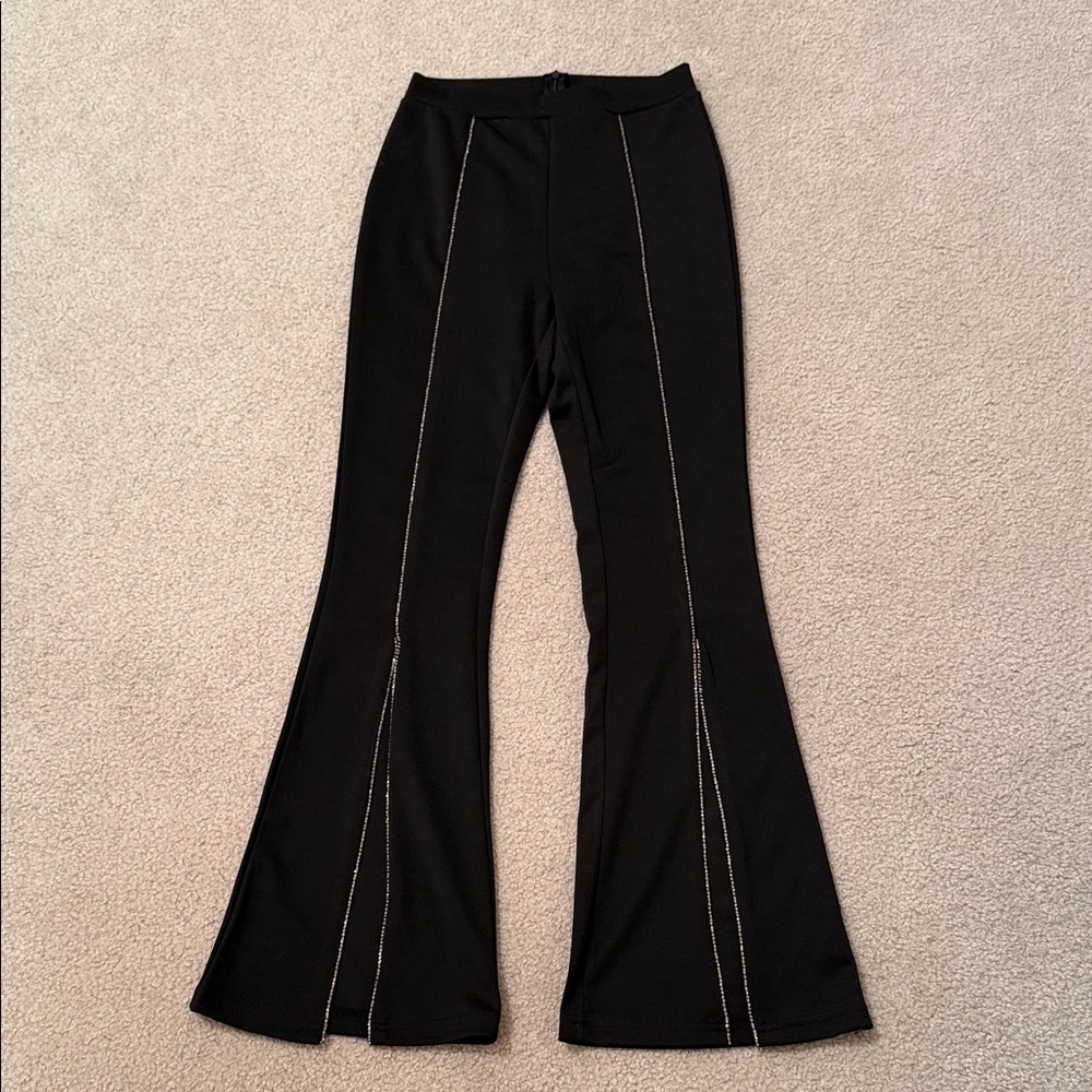 SHEIN Black Flare Pants with Diamonds Stitching